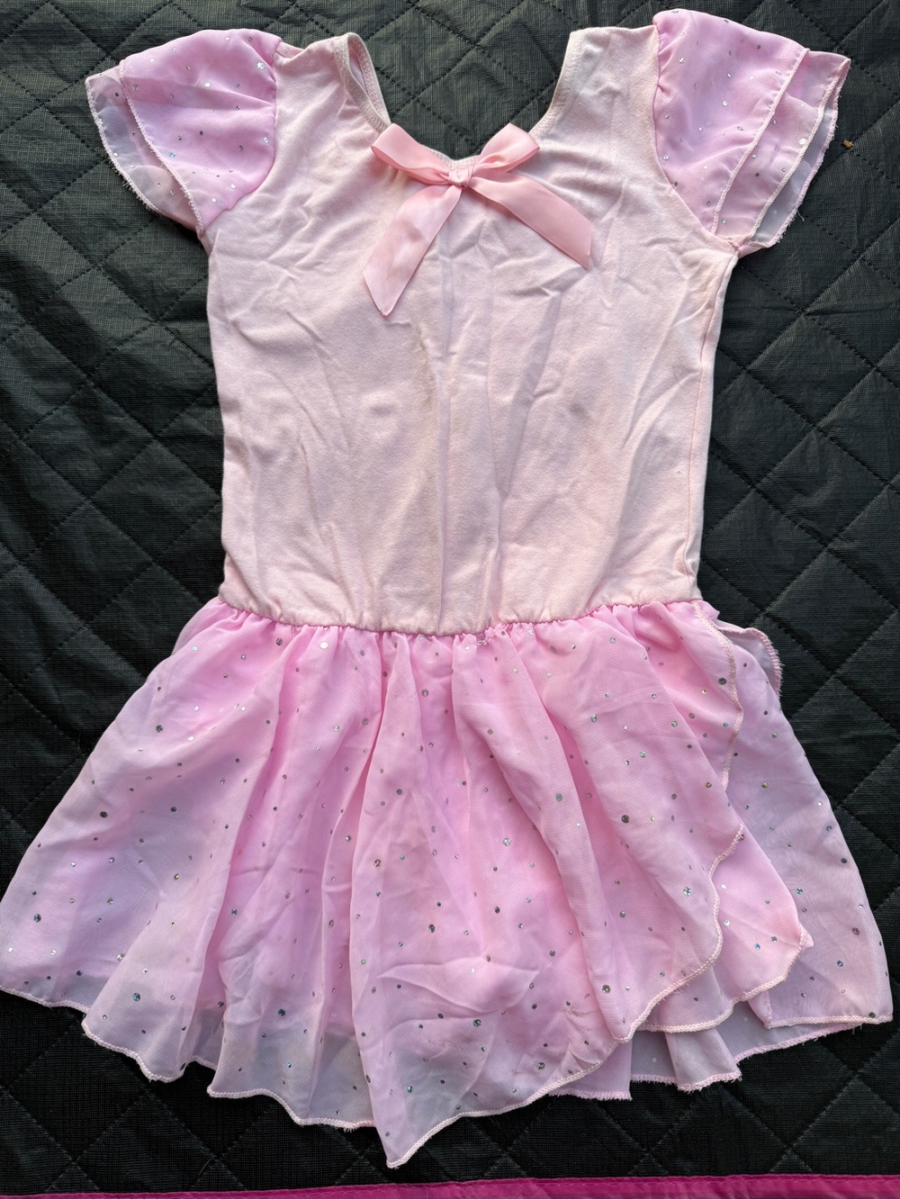 Girls' Pink Sparkle Ballet Dress with Bow